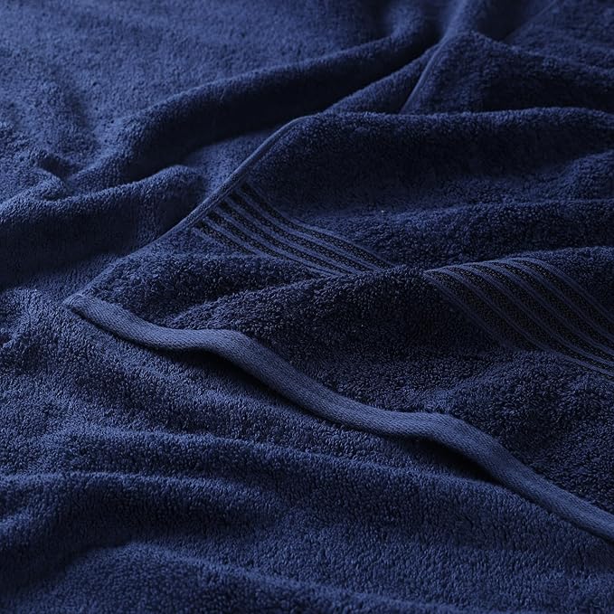 Superior Egyptian Cotton Bath Towel Set, Towels for Home Bathroom, Master, Guest Bath, Decor Essentials, Quick Dry, Absorbent, Large Body Towels, Spa, Hotel, Resort, Adult, Kids, Set of 4, Navy Blue