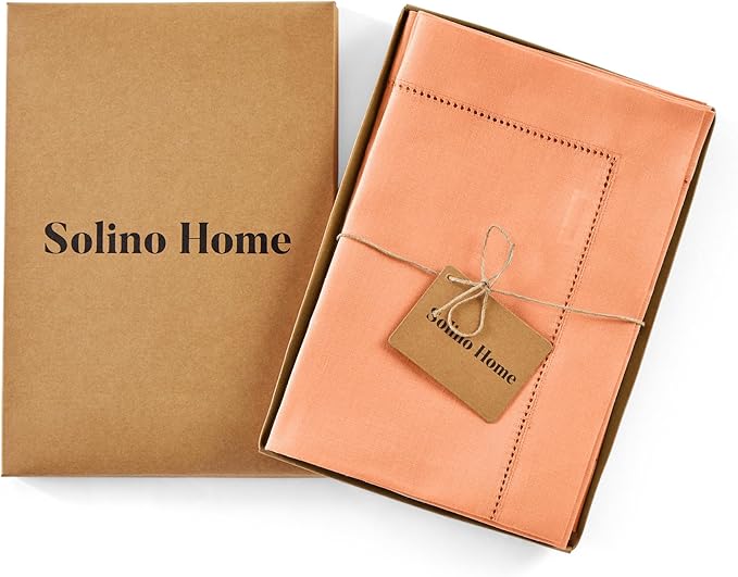 Solino Home Linen Cloth Napkins Set of 4-100% Pure Linen Coral Dinner Napkins 20 x 20 Inch - Classic Hemstitch, Handcrafted and Machine Washable