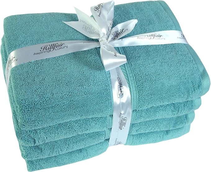 Hillfair 12-Piece Super Soft Cotton Bath Towels - 600 GSM - Hotel Spa Set: 2 Bath, 4 Hand, 6 Washcloths - Absorbent - Aqua
