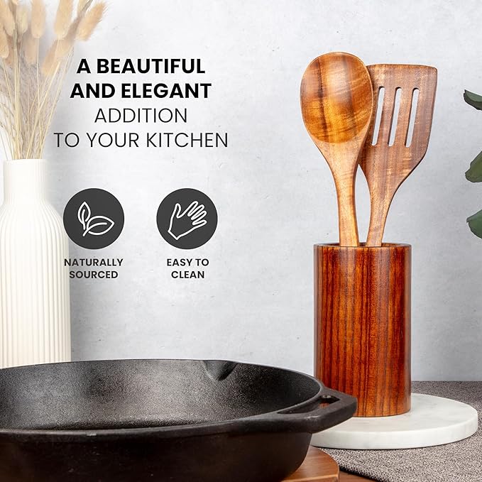 Zulay Kitchen Teak Wood Utensil Set – 2 Piece Large Wooden Cooking Spoon and Slotted Turner, Handcrafted Natural Teak Wood Kitchen Utensils, Durable, Nonstick Safe & Smooth Finish