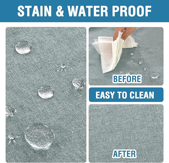 H.VERSAILTEX Linen Textured Tablecloth 54 x 80 Waterproof Decorative Table Cloth Spill-Proof Linen Look Cover for Party Table Extra Soft and Thick Fabric Wrinkle Free, Heather Aqua Gray