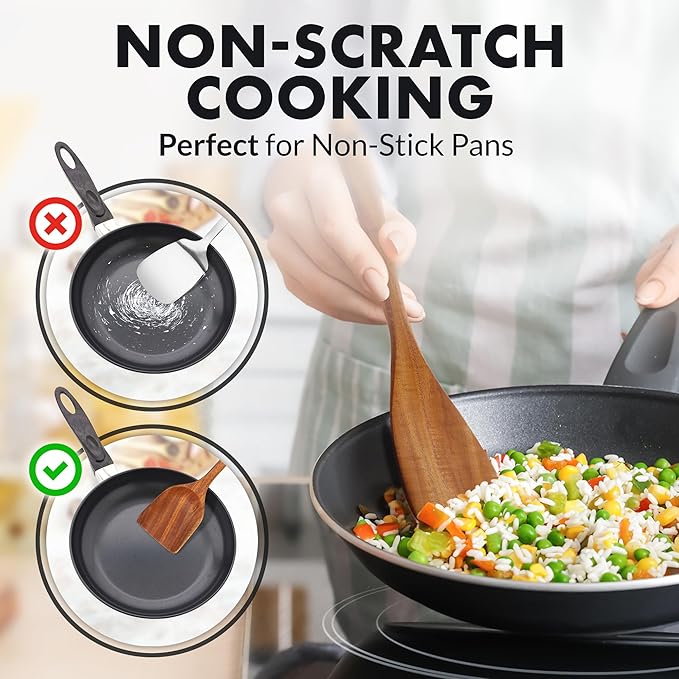 Zulay Kitchen 10-Piece Wooden Spoons for Cooking - Smooth Finish Teak Wooden Utensils for Cooking - Soft Comfort-Grip Wood Spoons for Cooking - Non-Stick Wooden Cooking Utensils - Wooden Spoon Sets