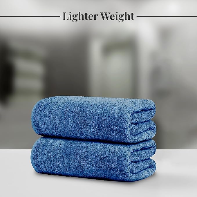 Tens Towels Pack of 8 Towels Set, 2 Extra Large Bath, 2 Hand, 4 Washcloths, 100% Cotton, Lighter Weight, Quicker to Dry, Super Absorbent, Perfect for Bathroom, Blue