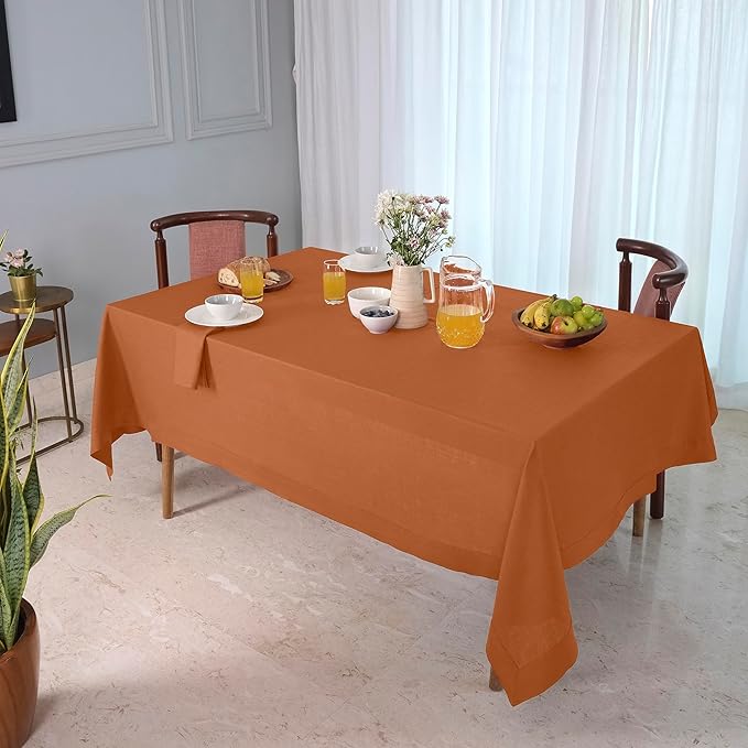 D'Moksha Homes Rust Tablecloth 60 x 108 Inch - 100% Pure Linen Rectangular Tablecloth - Machine Washable Table Cloth for Winter, Holiday, New Year