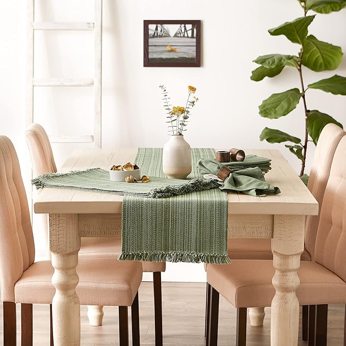 DII Variegated Tabletop Collection, Table Runner, 13x72, Artichoke Green