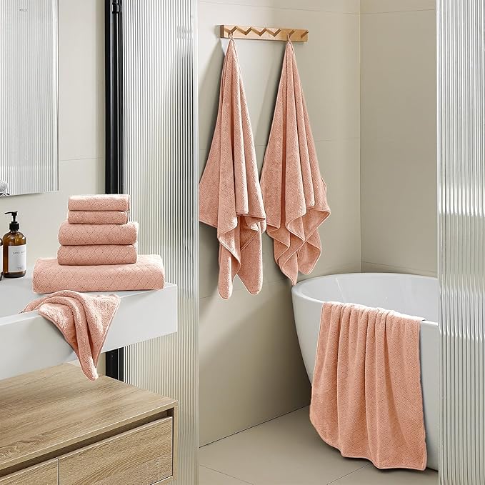 Hailea Luxury Bath Towels Set - 12 Piece (4 Large Bath Towels,4 Hand Towels,4 Washcloths), 100% Microfiber,Extra Absorbent Super Soft & Quick Dry,Complete Family Pack for Bathroom Gym Pool,Orange