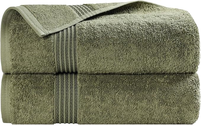 Superior Egyptian Cotton Bath Towel Set, Home Bathroom Towels, Master, Guest Bath, Decor Essentials, Quick Dry, Absorbent, Large Body Towels, Spa, Hotel, Resort, Adult, Kids, Set of 2, Forest Green