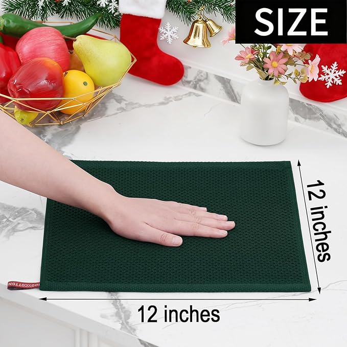Homaxy 100% Cotton Waffle Weave Kitchen Dish Cloths, Ultra Soft Absorbent Quick Drying Dish Towels, 12 x 12 Inches, 6-Pack, Blackish Green