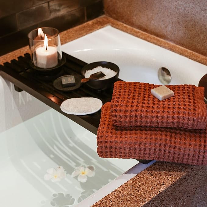 sea me at home Waffle Bath Sheet Set, 100% Turkish Cotton, Includes 1 Bath Sheet, 1 Hand Towel, 2 Face Towels