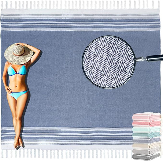 Oversized Turkish Beach Towel Blanket Cotton Giant XL Sandproof Towels Huge Linen XXL Extra Large Big Throw Quilt Blankets for Adults Cloud Travel Camping Glamping Accessories Essentials