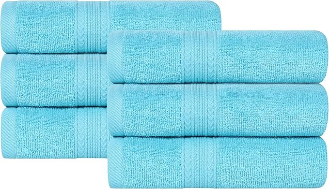 Superior Eco-Friendly Cotton 6-Piece Hand Towel Set, Small Towels for Spa, Resort, Hotel, Guest Bath, Kitchen, Quick Dry, Soft, Bathroom Accessories, Home and Apartment Essentials, Turquoise