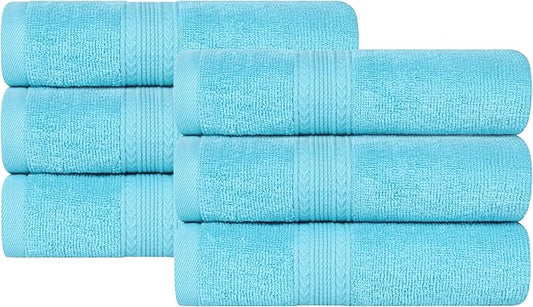 Superior Eco-Friendly Cotton 6-Piece Hand Towel Set, Small Towels for Spa, Resort, Hotel, Guest Bath, Kitchen, Quick Dry, Soft, Bathroom Accessories, Home and Apartment Essentials, Turquoise