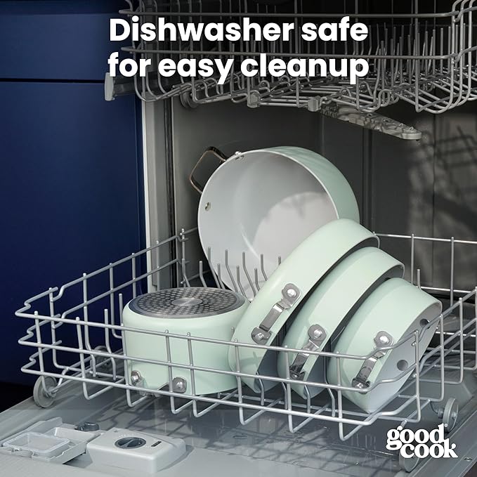 GoodCook Ceramic Cookware Set 5-Piece with Removable Handle, Induction Compatible, Nonstick and Oven Safe with 9.5-Inch Frypan, Sage Green