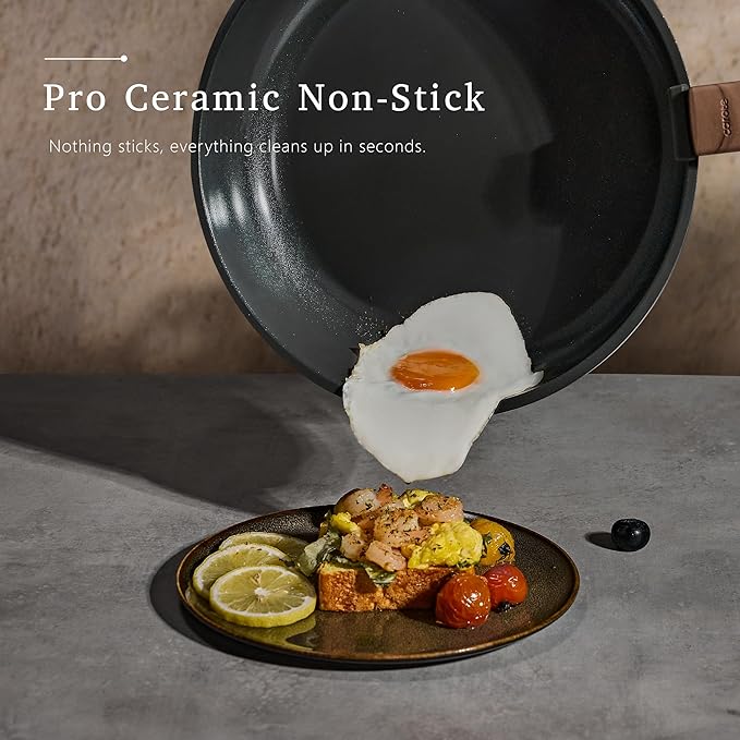 CAROTE 15Pcs Ceramic Cookware Set, Pots and Pans Set Non stick, Kitchen Cooking Set with Detachable Handle, Non Toxic Induction Cookware, Dishwasher/Oven Safe, PFAS Free, Black&Gold