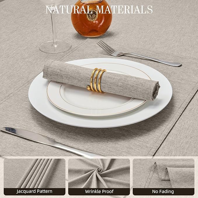 Cloth Napkin Set of 8 Square Washable Reusable Linen Fabric Polyester for Kitchen Dinner Dining Restaurants Wedding Party Banquet Table(Flaxen/17x17 Inch)
