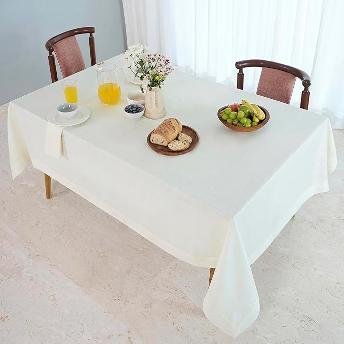 D'Moksha Homes Linen Ivory Tablecloth 60 x 90 Inch - 100% Pure Linen Rectangular Tablecloth - Machine Washable Table Cloth for Winter, Holiday, New Year
