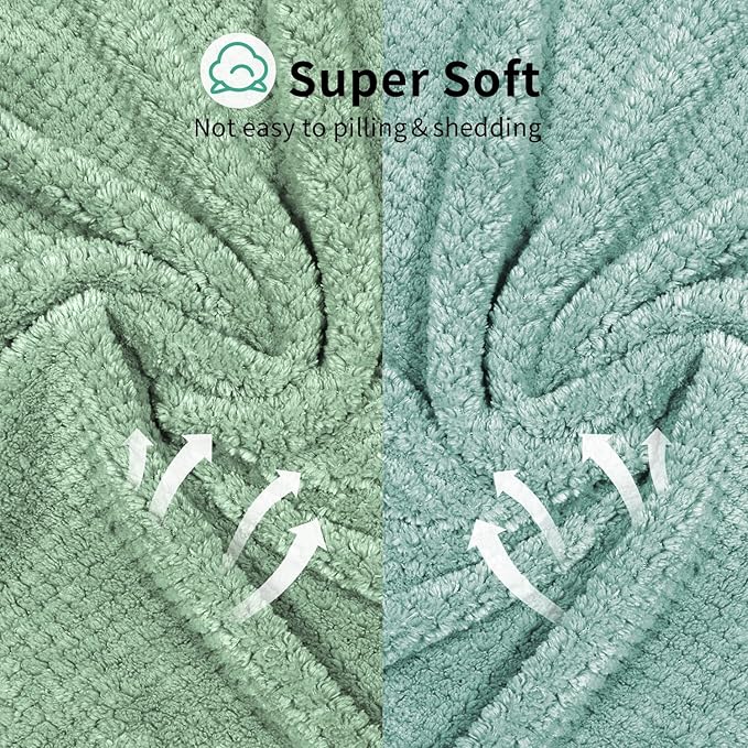 2 Pack Extra Large Microfiber Hair Towel Wrap, 37.4" x 26.4" for Women, Super Absorbent & Quick Dry Hair Towel with Elastic Strap for Curly Hair Green
