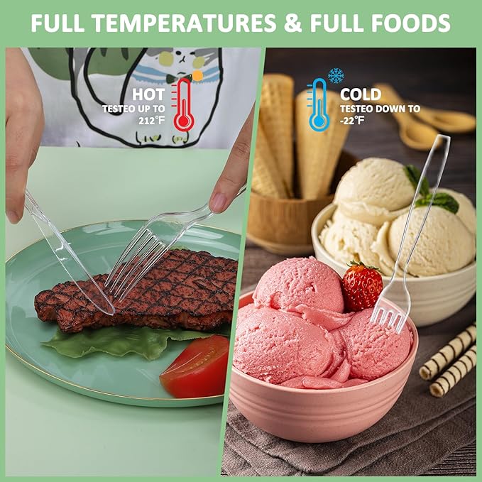 300 Count Plastic Silverware Heavy Duty, BPA-Free Disposable Utensils, Includes 100 Knives, 100 Forks, 100 Spoons for Party, Wedding, Catering, Picnic