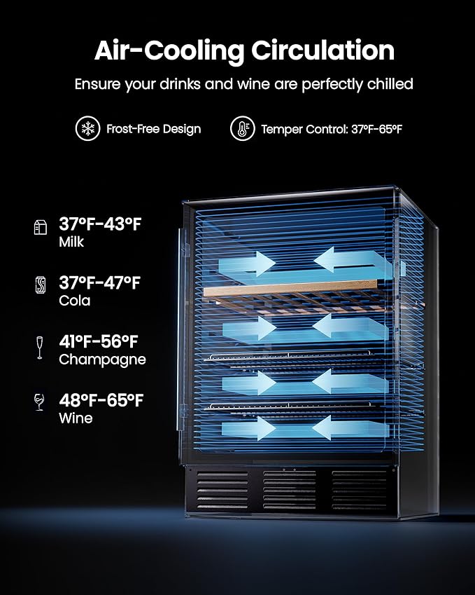 24 In Beverage Refrigerator, 112 Cans & 8 Bottles Wine Fridge with Double-Layer Glass Door, Built-In or Freestanding Wine and Beverage Refrigerator, Under Counter Fridge for Home/Bar/Cafe
