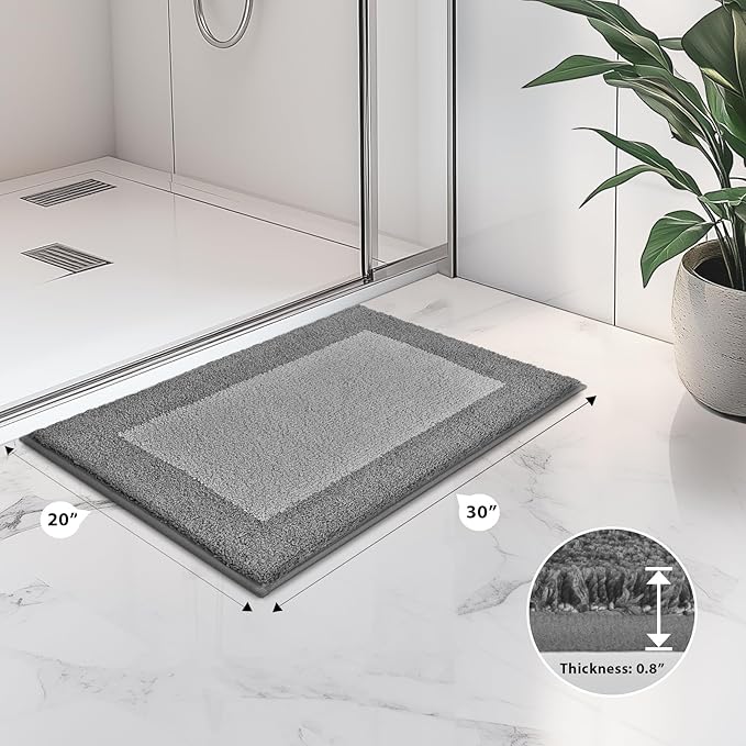 Bathroom Rugs 20" x 30", Non-Slip Extra Soft Absorbent Bath Rugs, Machine Washable Quick Dry Bath Mats for Bathroom Floor, Shower, Bathtub and Sink, Grey & Dark Grey