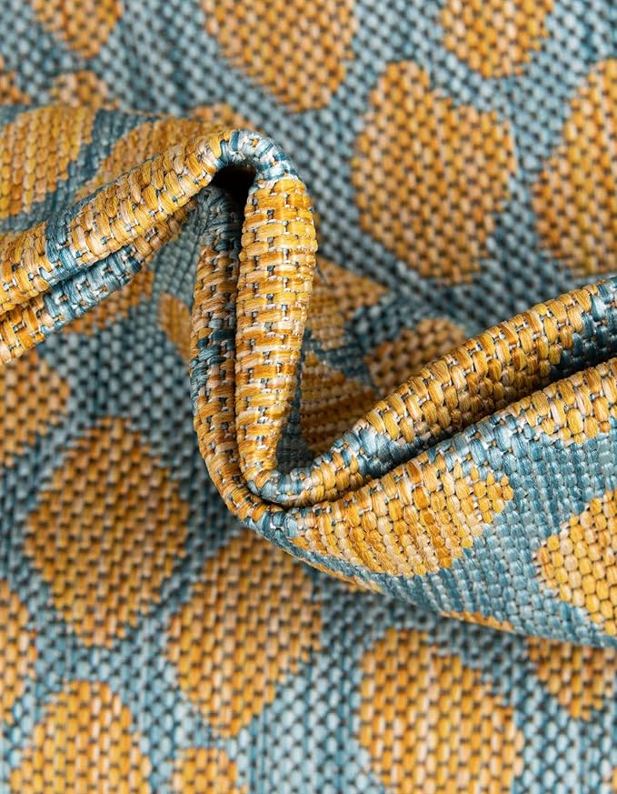 Unique Loom Jill Zarin Jill Zarin Outdoor Collection Area Rug - Cape Town (7' 10" x 10' Oval, Yellow and Aqua/Light Blue)