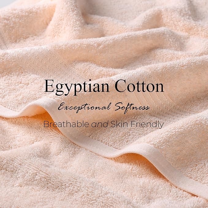 Superior Egyptian Cotton Bath Towel Set, Home Bathroom Towels, Master, Guest Bath, Decor Essentials, Quick Dry, Absorbent, Large Body Towels, Spa, Hotel, Resort, Adult, Kids, Set of 2, Peach