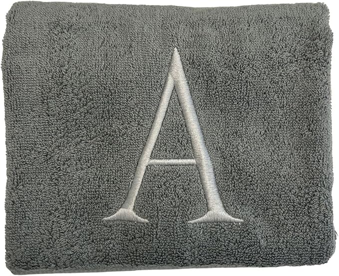 Gray Initial Hand Towel for Bathroom - Monogrammed Luxury Hotel Quality Decorative Embroidered Towel for Powder Room, Spa - GOTS Organic Certified - Set of 2 Silver Letter L