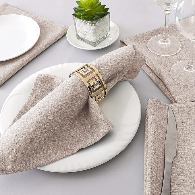 H.VERSAILTEX Linen Textured Cloth Napkins Set of 12 (18" X 18") Linen Textured Dinner Napkins Waterproof Extra Soft Thick Durable Reusable Napkins with Hemmed Edges, Heather Sand
