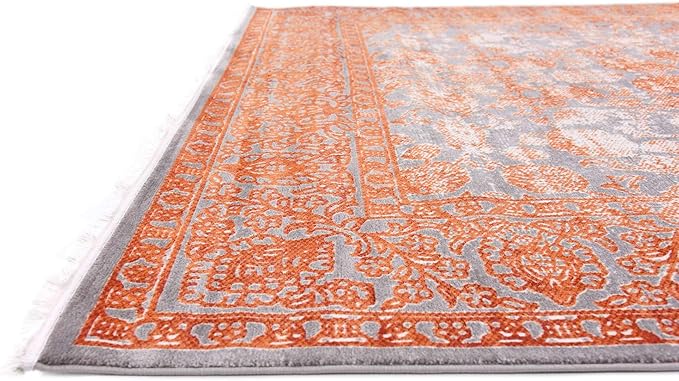 Unique Loom Traditional Classic Intricate Design Distressed Vintage Detail, Area Rug, 8' 0" x 8' 0", Terracotta/Gray