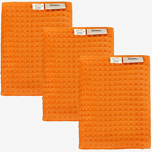 Luxury Organic Japanese Cotton Waffle Bath Towel | Thick, Absorbent, Quick Dry Bathroom Towels for Shower, Sauna, Onsen| Hotel & Spa Quality, Gift-Ready (Coral Orange, Hand Towel (3 Pack))