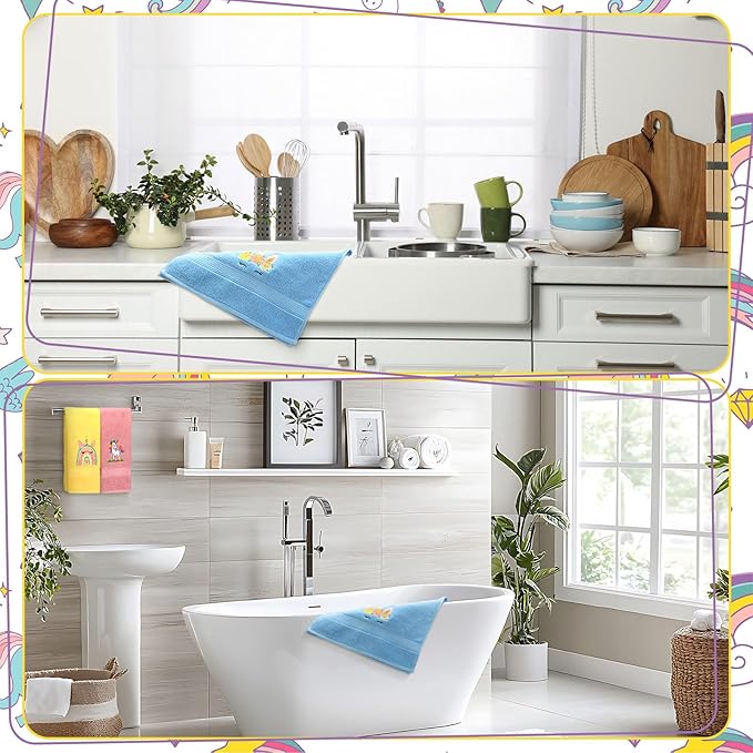 3 Pcs Unicorn Hand Towels for Bathroom 15.7 x 27.5 Inch Cotton Rainbow Decorative Towels Colorful Dish Kitchen Supplies Set for Drying Cleaning Cooking Gift