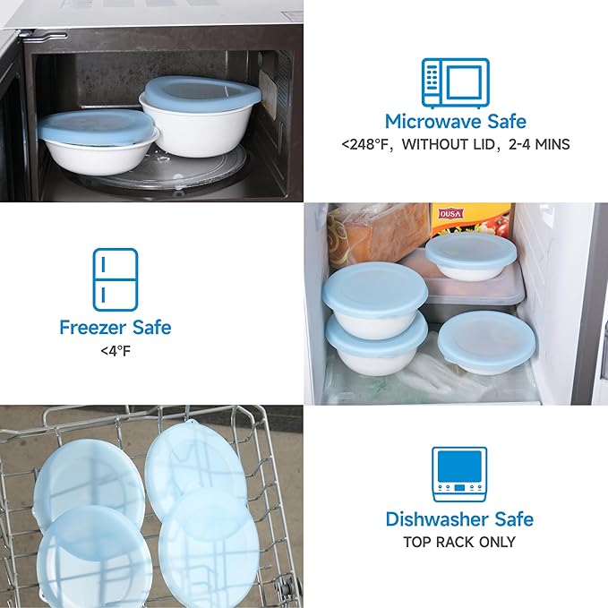 4 Pack Silicone Lids for Corelle Vitrelle 18-Oz Soup/Cereal Bowls, Freezer & Microwave & Dishwasher Safe (Bowl not included)