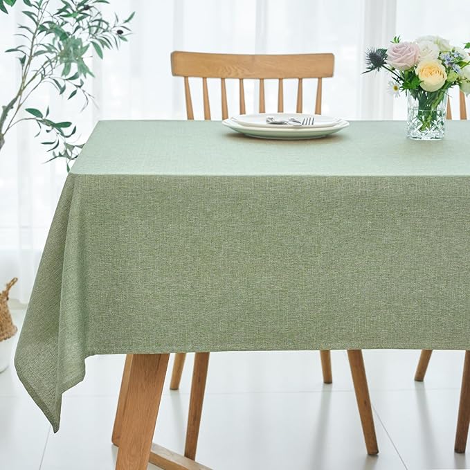 maxmill Rectangle Linen Texture Tablecloth Stain Proof Waterproof Wrinkle Free Washable Dining Table Cloth Wipeable Fabric Dining Room Table Cover Farmhouse Tablecloths, 60 x 120 Inch, Sage Green