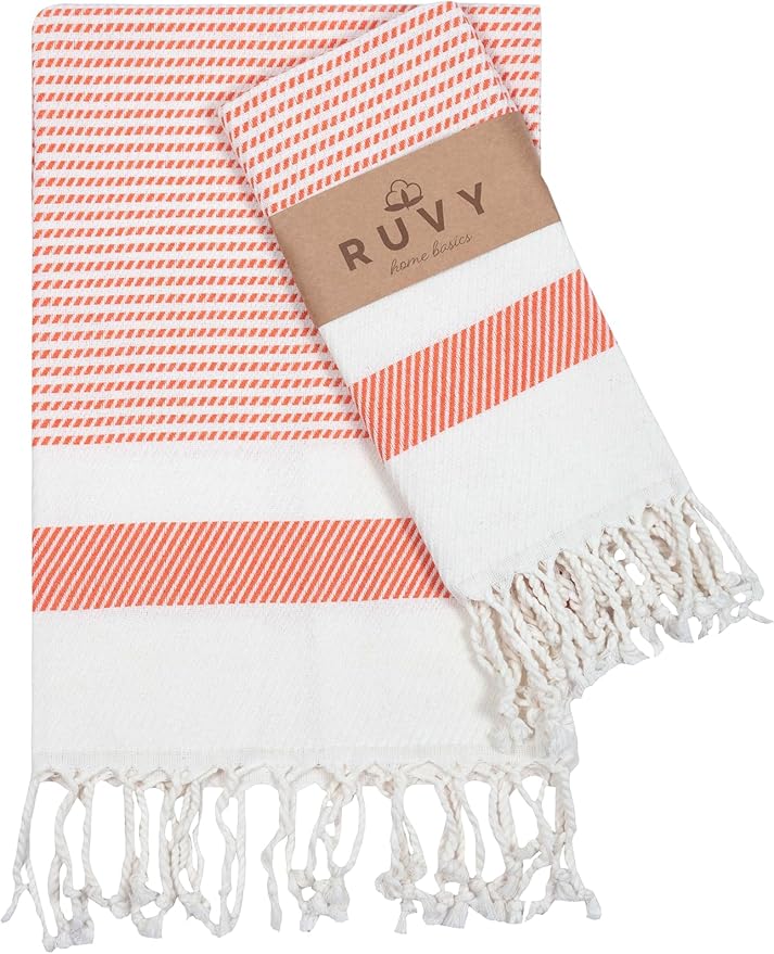 Ruvy Home Basics Turkish Hand Towels for Bathroom Set of 4 | 18"x40", Cotton | Decorative Towel for Bathroom, Kitchen, Dishcloth, Tea, Yoga, Face, Gym - Orange