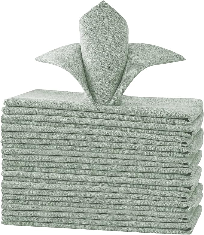 H.VERSAILTEX Linen Textured Cloth Napkins Set of 12 (18" X 18") Linen Textured Dinner Napkins Waterproof Extra Soft Thick Durable Reusable Napkins with Hemmed Edges, Heather Sage
