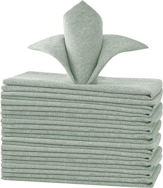 H.VERSAILTEX Linen Textured Cloth Napkins Set of 12 (18" X 18") Linen Textured Dinner Napkins Waterproof Extra Soft Thick Durable Reusable Napkins with Hemmed Edges, Heather Sage