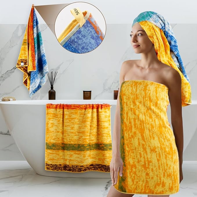 SEMAXE Luxury Bath Towel for Bathroom, 100% Cotton Towel with Hanging Loop, Soft & Absorbent, Gift Box Packaging, 55" L x 27" W,Colorful Towel Wheat Field