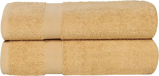 Superior 2-Piece Cotton Bath Sheet Set, Large Towels for Body, Quick Dry, Bathroom Essentials, Guest/Master Bath, Shower, Home Accessories, Apartment, Airbnb, Franklin Collection, Gold