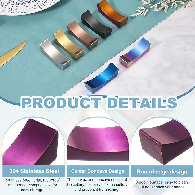 uxcell 2pcs Chopstick Rest, 304 Stainless Steel Chopsticks Holder 2.32" x 0.7" x 0.74", Household Tableware Kitchen Tools for Spoon Fork Teaspoon Dining Tool Rest, Purple