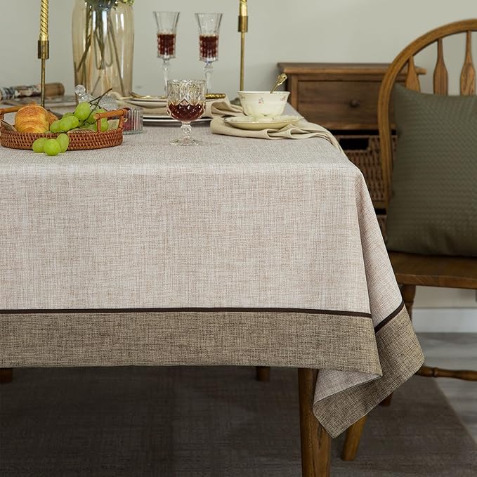 Solid Bordered Retro Tablecloths Classic Textured Table Clothes Linen Style Rustic Washable Tablecloth Rectangle/Oblong Table Cloth Cover,Kitchen Dinning Tabletop Decoration Linen 55x84 Inch