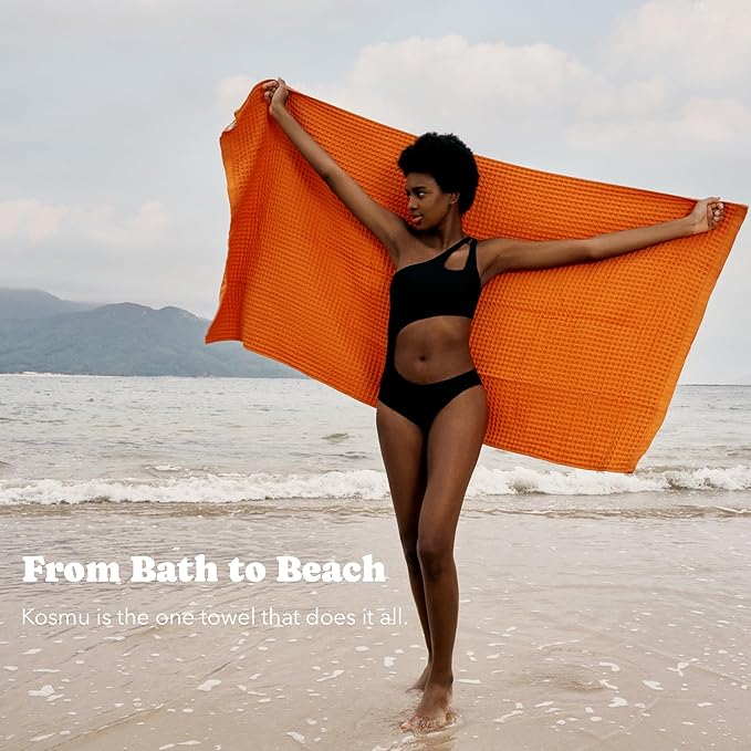 Luxury Organic Japanese Cotton Waffle Bath Towel | Thick, Absorbent, Quick Dry Bathroom Towels for Shower, Sauna, Onsen| Hotel & Spa Quality, Gift-Ready (Coral Orange, Bath Sheet Set (3-Piece))