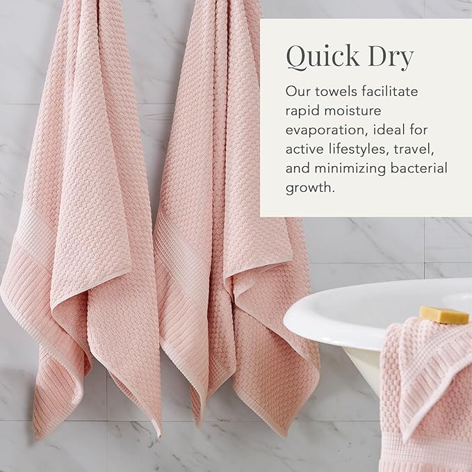 NY Loft 100% Cotton Hand Towel 6 Pack | Super Soft & Absorbent Quick-Dry Hand Towels 16" x 28" |Textured and Durable Cotton | Trinity Collection (6 Pack Hand Towel, Light Pink)