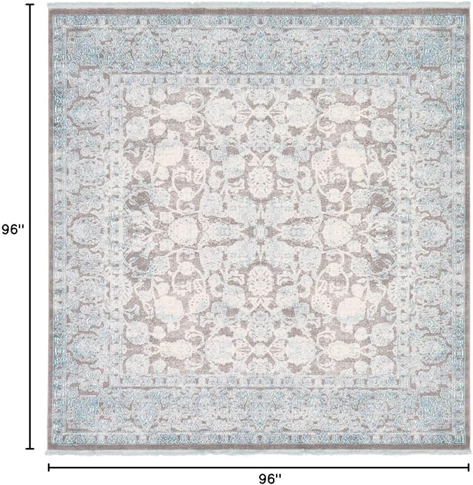 Unique Loom Traditional Classic Intricate Design with Distressed Vintage Detail, Area Rug, Square 8' 0" x 8' 0", Blue/Gray