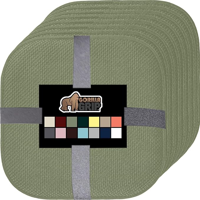 GORILLA GRIP Slip Resistant Chair Cushions, No Ties Required, Set of 8 Memory Foam Pads for Dining Room, Kitchen Table, Office, Rocking Chairs, Plush Seat Cover Cushion Pad, Home Decor, 16x16, Sage