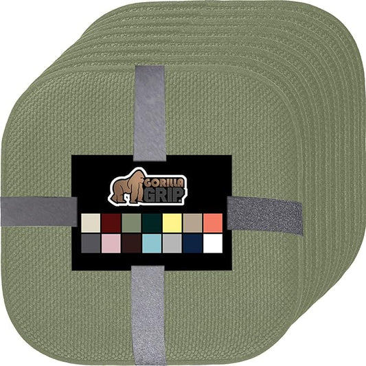 GORILLA GRIP Slip Resistant Chair Cushions, No Ties Required, Set of 8 Memory Foam Pads for Dining Room, Kitchen Table, Office, Rocking Chairs, Plush Seat Cover Cushion Pad, Home Decor, 16x16, Sage