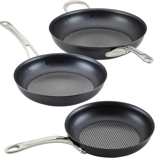 Anolon X Hybrid Nonstick Cookware Frying Pans/Skillet Set, Induction Suitable, 8 Inch, 10 Inch, and 12 Inch - Charcoal Gray