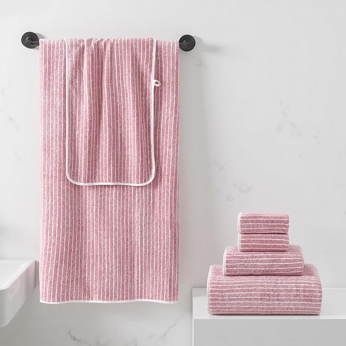 REDKISS Ultra Soft Bath Towels Set of 6 Large 35"x70" | 100% Microfiber, Highly Absorbent & Quick Dry | Pink Towels for Bathroom, Spa, Gym | 2 Bath, 2 Hand, 2 Washcloths