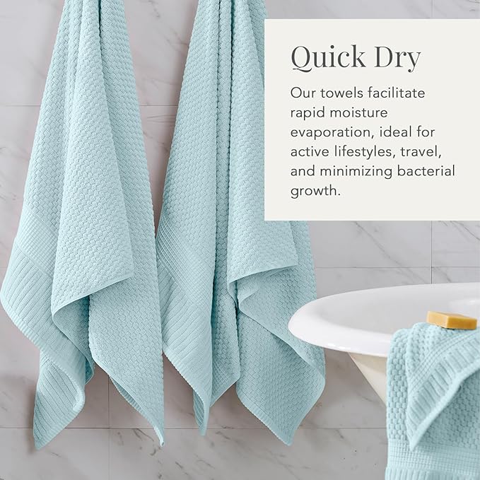 NY Loft 100% Cotton Hand Towel 6 Pack Hand Towel Set | Super Soft & Absorbent Quick-Dry Hand Towels 16" x 28" |Textured and Durable Cotton | Trinity Collection (6 Pack Hand Towel, Seafoam)