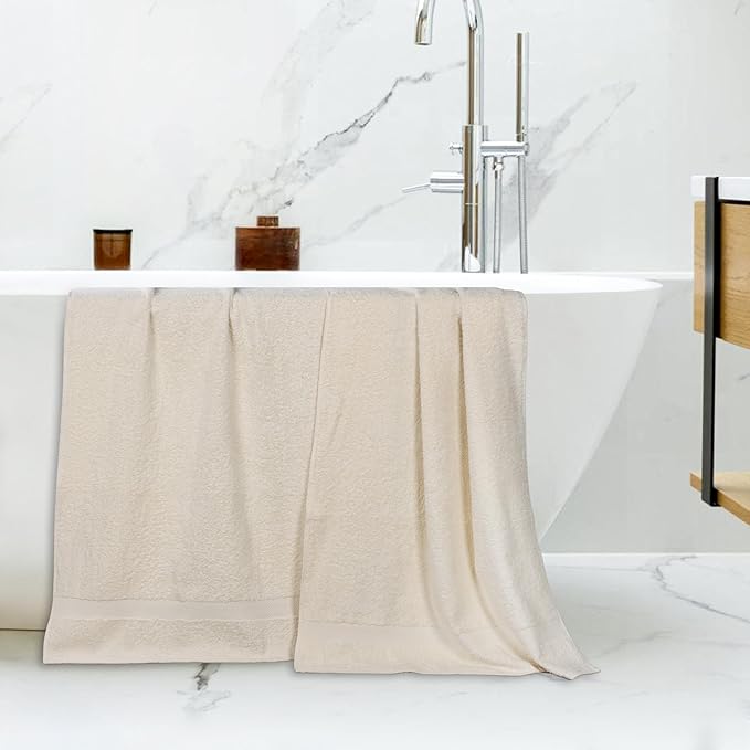 Superior 2-Piece Cotton Bath Sheet Set, Large Towels for Body, Quick Dry, Bathroom Essentials, Guest/Master Bath, Shower, Home Accessories, Apartment, Airbnb, Franklin Collection, Ivory