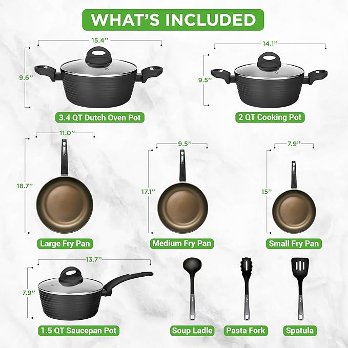 NutriChef Metallic Ridge Line Nonstick Cooking Kitchen Cookware Pots and Pan Set with with Lids and Utensils, 12 Piece Set, Gray